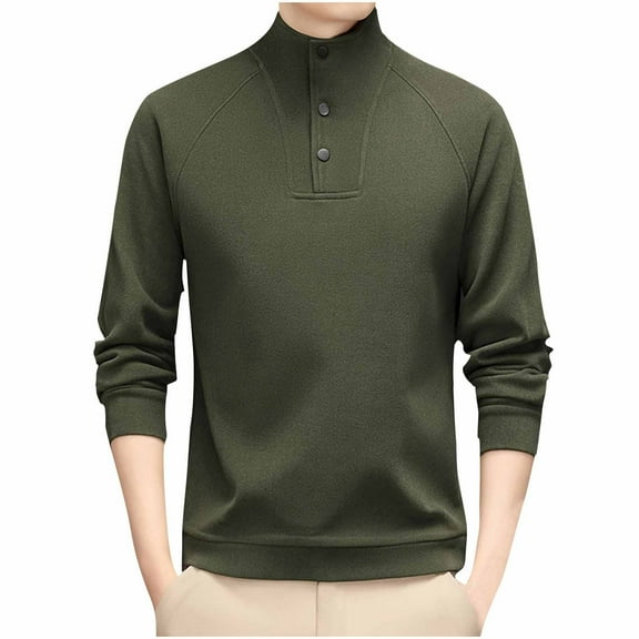 Miluxas Men's Long Sleeve Slim Fit Mandarin Polo Shirts Waffle Button Fashion Casual Tops T-Shirt Green