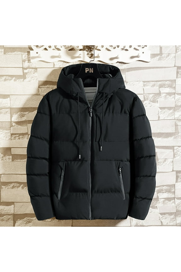 Men's Long Winter Coat Hooded Warm Quilted Jacket Water-resistant Cold Weather Parka Black 8(L)