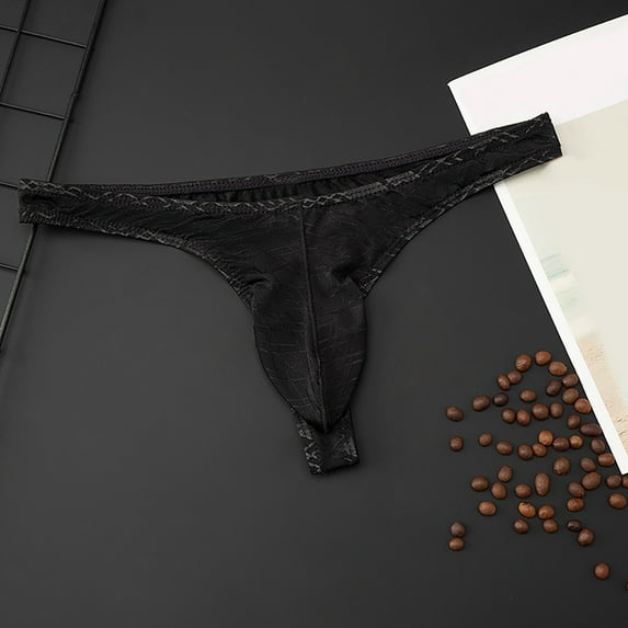 Miluxas Men's Low Waist Ice Silk Solid Color Brief Panties Breathable Thin Bikini Briefs Underwear Black 4(M)