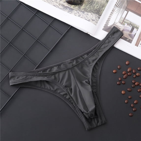 Miluxas Men's Low Waist Ice Silk Solid Color Brief Panties Breathable Thin Bikini Briefs Underwear Black 8(XL)