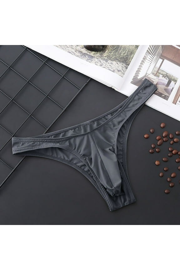 Men's Low Waist Ice Silk Solid Color Brief Panties Breathable Thin Bikini Briefs Underwear Gray 4(M)