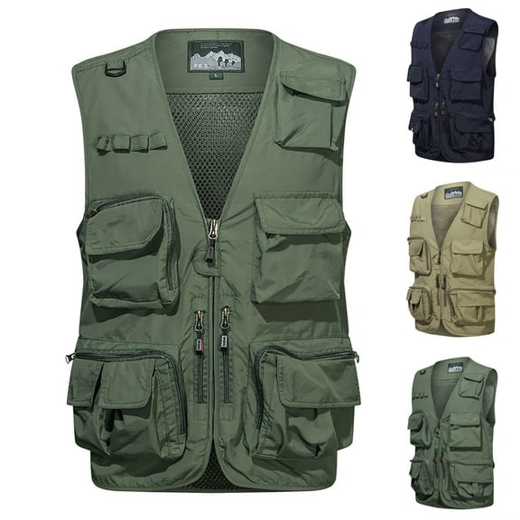 Miluxas Men's Mesh Fishing Vests Photography Work Multi-Pockets Utility Waistcoat Outdoors Journalist's Sleeveless Jacket Navy
