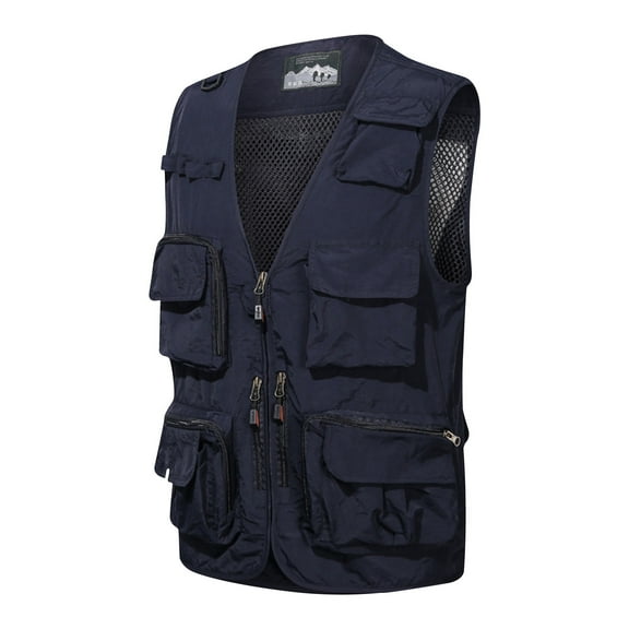 Miluxas Men's Mesh Fishing Vests Photography Work Multi-Pockets Utility Waistcoat Outdoors Journalist's Sleeveless Jacket Navy