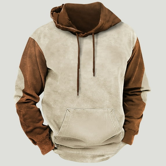 Miluxas Men's Midweight Pullover Hoodies Casual Color Block Hooded Sweatshirt with Pockets Beige 14(XXXL)