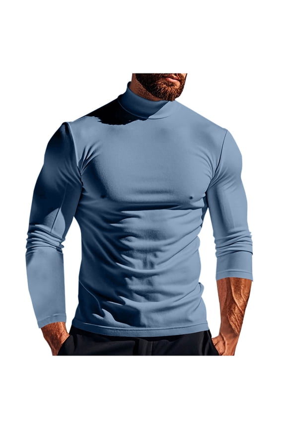 Men's Mock Turtleneck Long Sleeve Turtle Neck Shirts Lightweight Undershirt thermal Pullover Light Blue XXL(XXL)