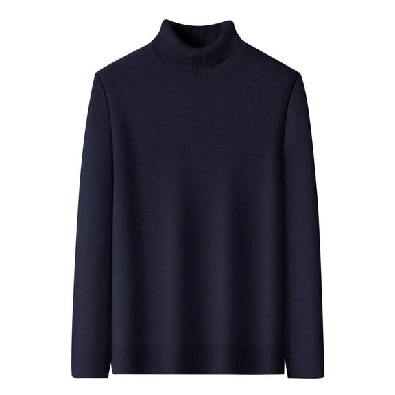 Miluxas Men's Mock Turtleneck Ribbed Knit Pullover Sweater Casual Lightweight Slim fit Dress Sweater Navy