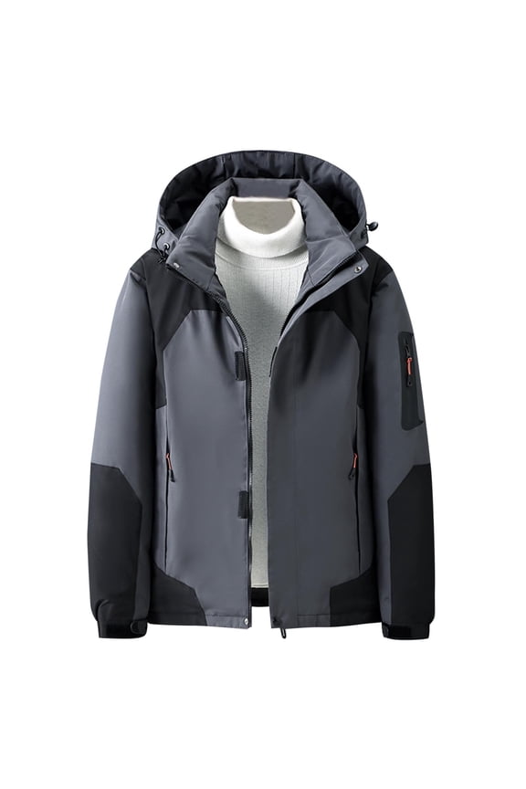 Men's Mountain Ski Jacket Waterproof Winter Coat Warm Snowboarding Jacket Snow Windbreaker Hooded for Hiking Gray