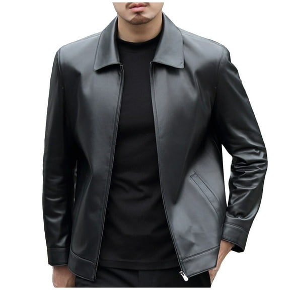 Miluxas Men's New Leather Classic Open Bottom Jacket Motorcycle Vintage Racing Jacket Black M