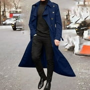 Miluxas Mens Notch Lapel Double Breasted Long Trench Coat Casual Cotton Blend Peacoat Blue XLXL
