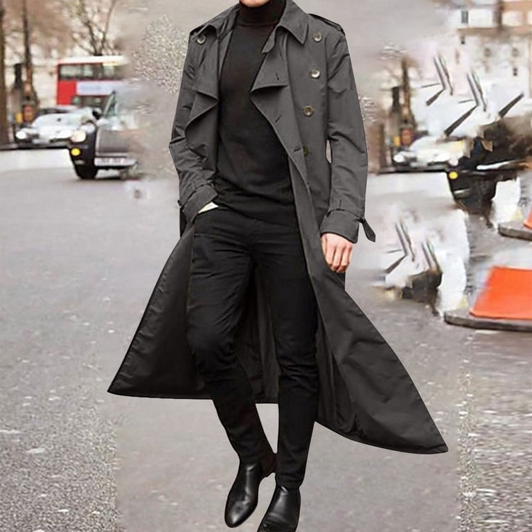 Miluxas Men's Notch Lapel Double Breasted Long Trench Coat Casual