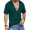 thumbnail image 1 of Miluxas Men's Open Collar Deep V-Neck Casual Shirt - Textured Short Sleeve Top, Breathable Lightweight Tee for Summer Daily Wear, Weekend Outings & Casual Occasions Green L(L), 1 of 8