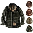 thumbnail image 1 of Miluxas Men's Outdoor Casual Camp Fleece Sherpa Lined Flannel Plaid Shirt Jacket Red Coffee, 1 of 9