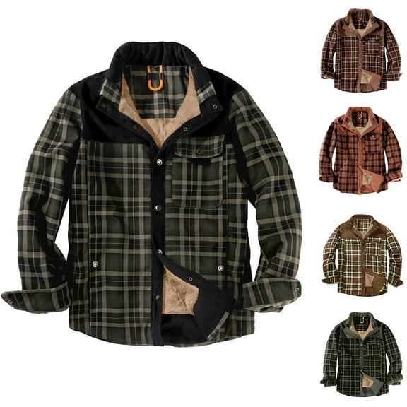 Miluxas Men's Outdoor Casual Camp Fleece Sherpa Lined Flannel Plaid Shirt Jacket Red Coffee