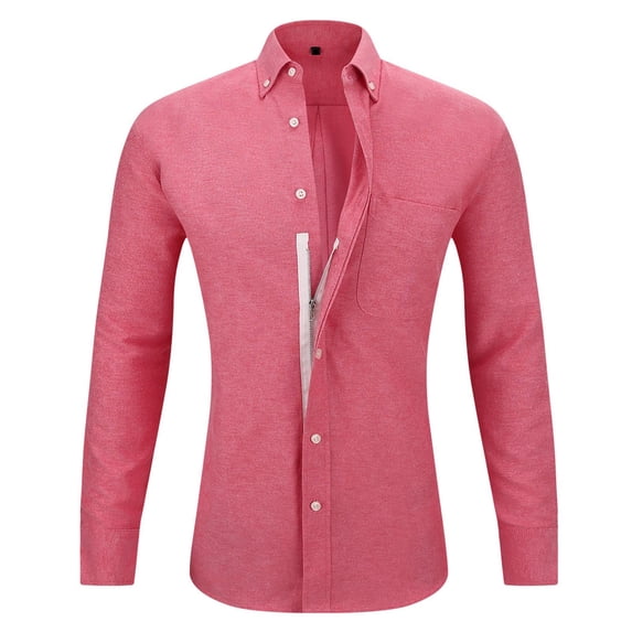 Miluxas Men's Oxford Shirt Solid Casual Button Down Collar Shirts Long Sleeve Dress Shirts with Pocket Red 6(S)