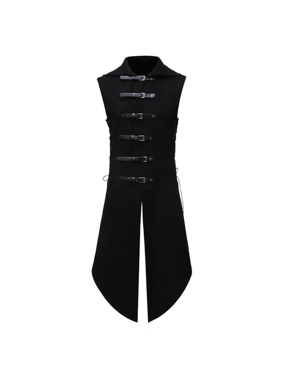 Men's Padded Gambeson Vest Sleeveless Aketon Armor Medieval Knight Surcoat Halloween LARP Costume Dress Black