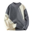 thumbnail image 1 of Miluxas Men's Patchwork Knit Sweater O-Neck Pullover Long Sleeve Slight Stretch Casual Standard Wool Top Dark Gray, 1 of 3