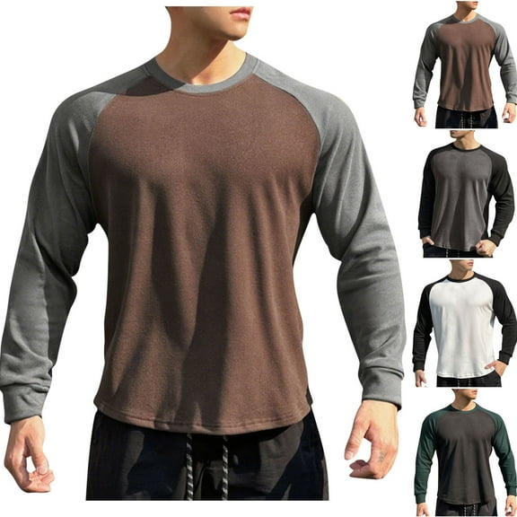 Miluxas Men's Patchwork Round Neck Shirts Casual Comfy Stretch Basic Blouses Trendy Loose Color Block Raglan Pullover Tops White