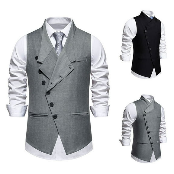 Miluxas Men's Pinstripe Slim Fit formal Dress Double-Breasted Business Vest Gray