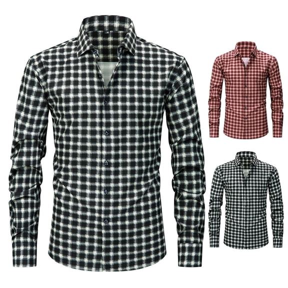 Miluxas Men's Plaid Button Down Shirts Cotton Long Sleeve Dress Shirts Regular Fit Gingham Shirts Red