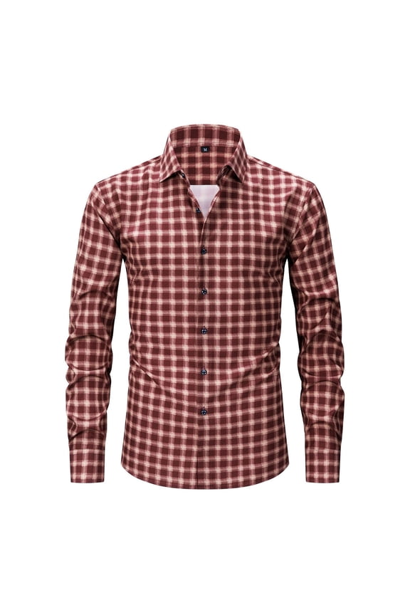 Men's Plaid Button Down Shirts Cotton Long Sleeve Dress Shirts Regular Fit Gingham Shirts Red
