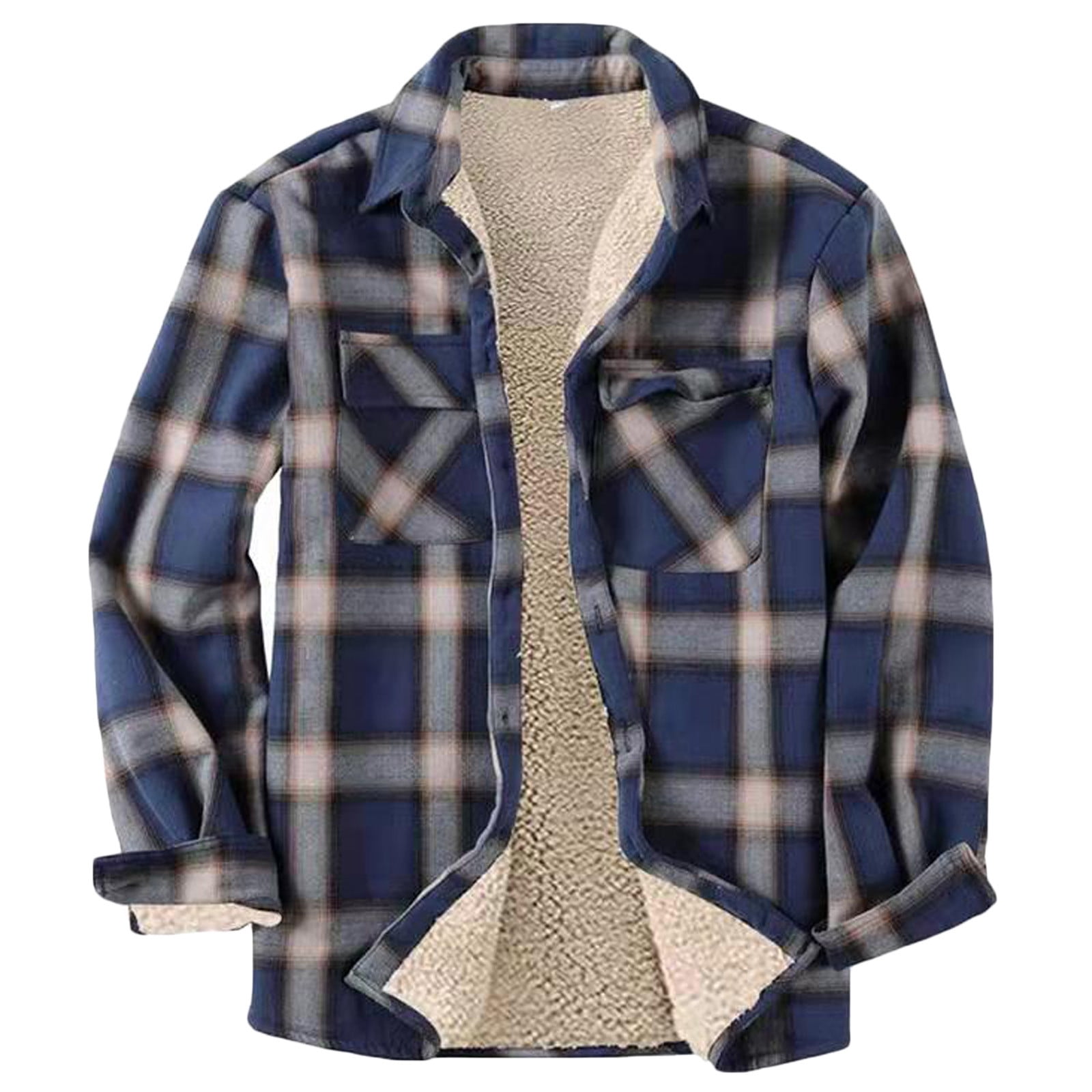 Cotonie Flannel Jackets for Men Sherpa Lined Turndown Flannel Shirt Jacket Long Sleeve Rugged Plaid Button Up Jacket Lattice Spring Cardigan Coat