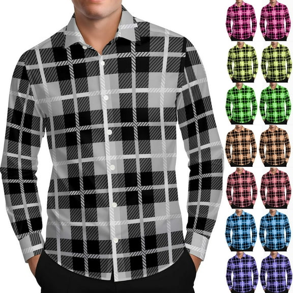 Miluxas Men's Plaid Shirts Long Sleeve Casual Button Down Shirt with Pockets Purple