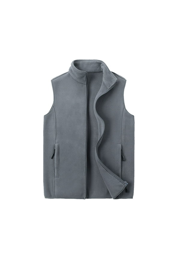 Men's Polar Fleece Vest Lightweight Sleeveless Zip Up Jacket Casual Outerwear Outdoor Golf Vests Dark Gray