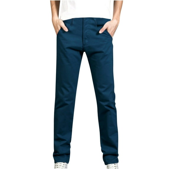 Miluxas Men's Premium No Iron Khaki Classic Fit Expandable Waist Flat Front Pant Reg. and Big & Tall Sizes Mens Pants Dark Blue 4(M)