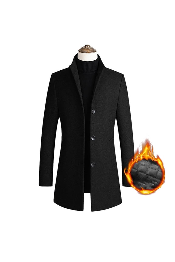 Men's Premium Wool Blend Double Breasted Long Pea Coat Black 10(XL)