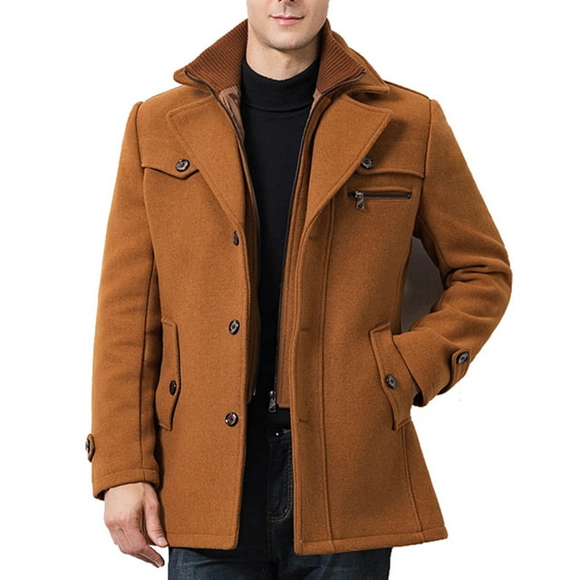 Miluxas Men's Premium Wool Blend Double Breasted Long Pea Coat