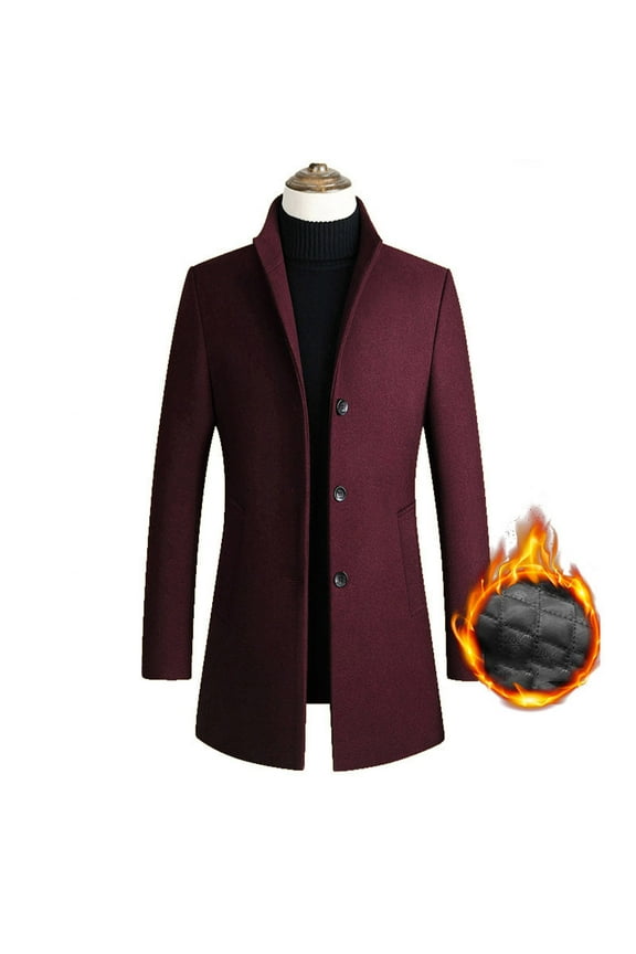 Men's Premium Wool Blend Double Breasted Long Pea Coat Wine 10(XL)