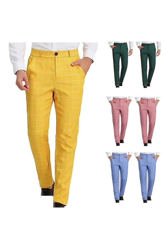 Men's Printing Personalized Pants Pocket Button Suit Pants Leggings Casual Pants Yellow