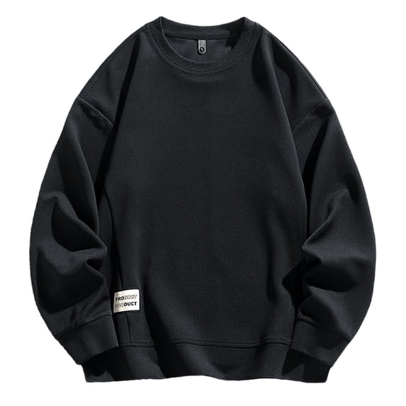 Miluxas Men's Pullover Long-Sleeved Shirt Round Neck Basic Hoodie Casual Sweatshirt Fashion Black