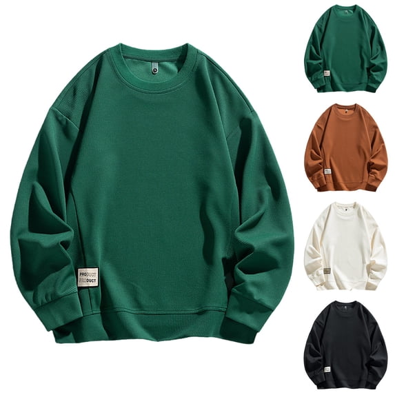 Miluxas Men's Pullover Long-Sleeved Shirt Round Neck Basic Hoodie Casual Sweatshirt Fashion White