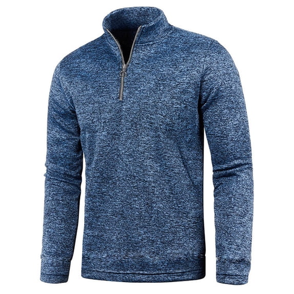 Miluxas Men's Quarter Zip Up Pullover Lightweight Mock Neck Sweatshirt Casual Long Sleeve Polo Shirt Navy