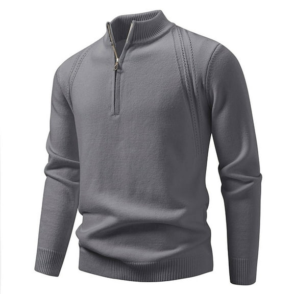 Miluxas Men's Quarter Zip Up Sweaters Slim Fit Lightweight Mock Neck Pullover Casual Polo Sweaters Gray
