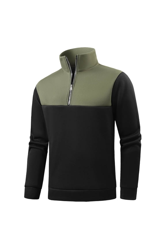 Men's Quarter Zip Utility Fleece Pullover, Outdoor Casual thermal Sweater, Chest Zipper Pocket, Mock Neck Long Sleeve Army Green