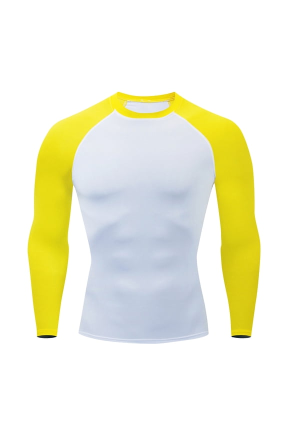 Men's Quick Dry Athletic Shirts High Elastic Slim Fit Crewneck Tees Stretch Casual Lightweight Workout Pullover Tops Yellow