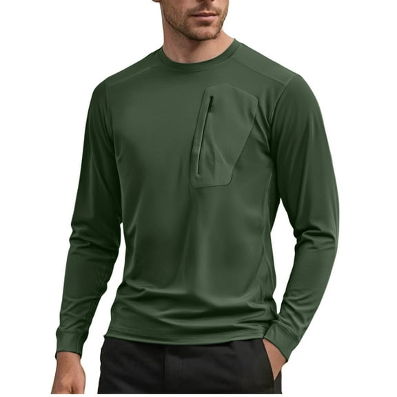 Miluxas Men's Rash Guard Shirts UPF 50  Moisture Wicking Long Sleeve Chest Pocket Quick Dry Lightweight Army Green