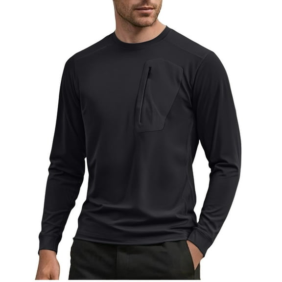 Miluxas Men's Rash Guard Shirts UPF 50 Moisture Wicking Long Sleeve Chest Pocket Quick Dry Lightweight Black