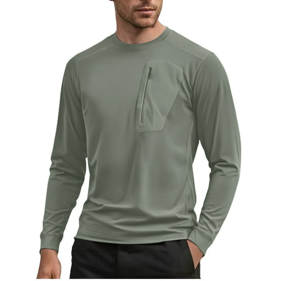 Miluxas Men's Rash Guard Shirts UPF 50  Moisture Wicking Long Sleeve Chest Pocket Quick Dry Lightweight Mint Green