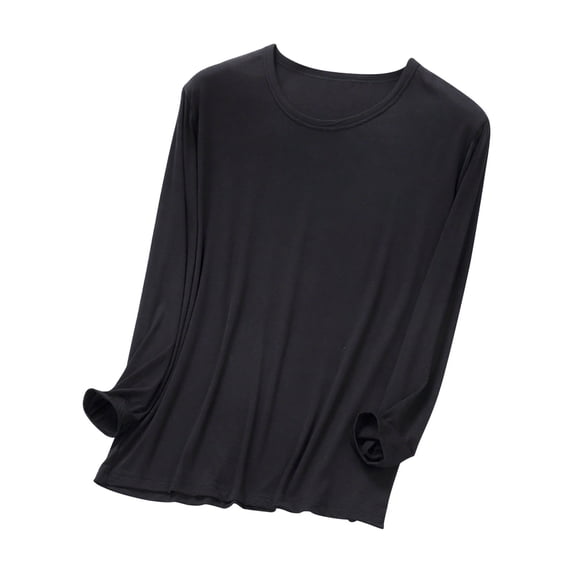 Miluxas Men's Regular-Fit Crewneck T-Shirts, Long-Sleeve Fashion Solid Pajama Tops Casual Round-Neck Comforable Sleepwear Black