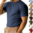 thumbnail image 1 of Miluxas Men's Ribbed Knit T-Shirts Short Sleeve Casual Crewneck Slim Fit Textured Pullover Tees White XL(XL), 1 of 6