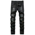 thumbnail image 1 of Miluxas Men's Ripped Distressed Destroyed Straight Fit Washed Denim Jeans Black, 1 of 9