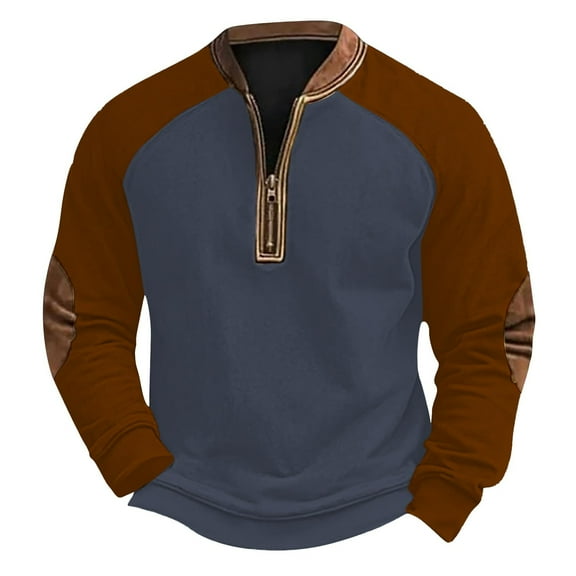 Miluxas Men's Round Neck Hoodie Print Pullover Long Sleeved Top Navy