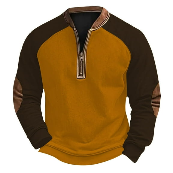 Miluxas Men's Round Neck Hoodie Print Pullover Long Sleeved Top Yellow