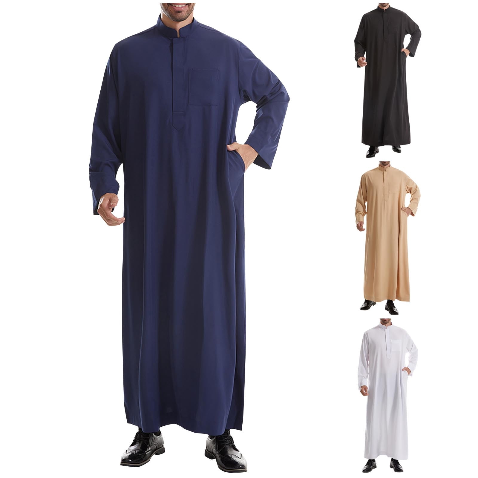 Miluxas Men's Saudi Arabic Thobe Jubba Dishdasha Long Sleeve Robe ...