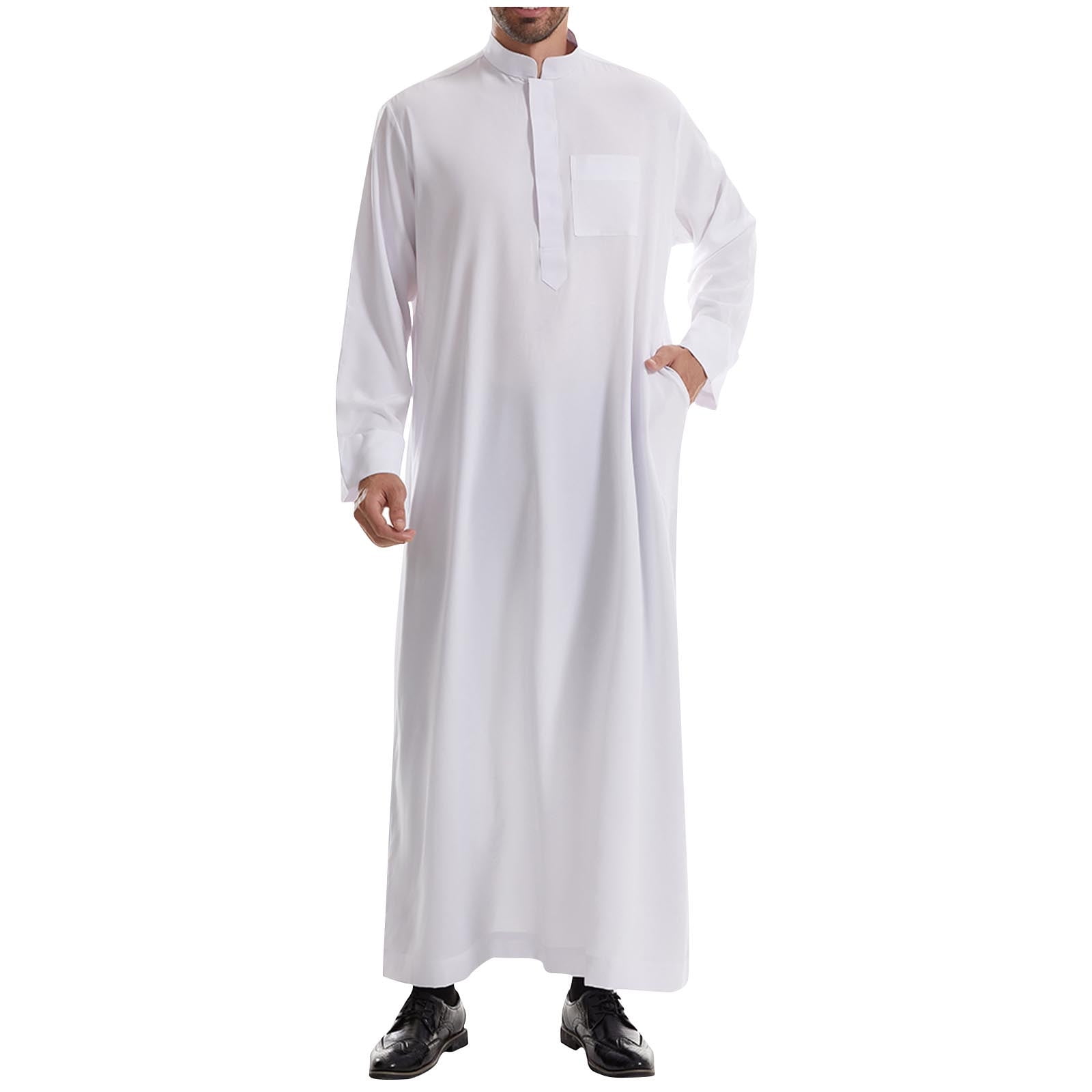 Miluxas Men's Saudi Arabic Thobe Jubba Dishdasha Long Sleeve Robe ...