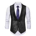 thumbnail image 1 of Miluxas Men's Sequin Prom Suit Vest for Men Tuxedo Dinner V Neck Slim Fit Waistcoats Black, 1 of 6