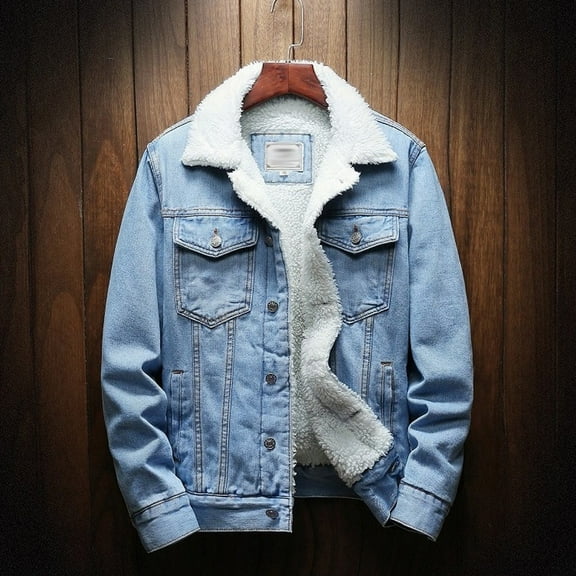 Miluxas Men's Sherpa Fleece Lined Denim Jacket Warm Winter Trucker Jacket Cowboy Jean Jacket Blue 12(M)